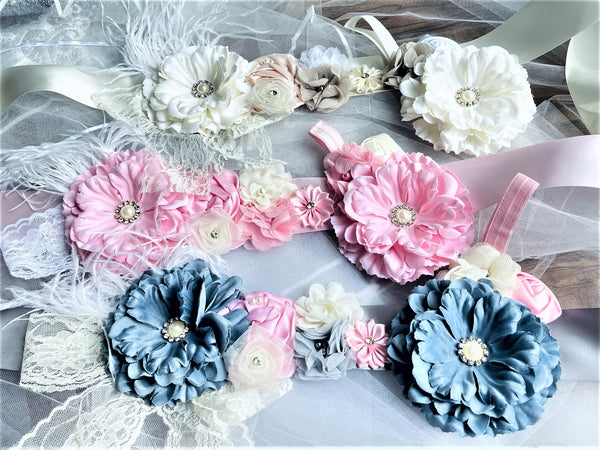Flower girl sash headband 2 Pcs set wedding sash CLEARANCE