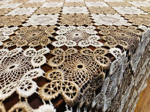 Full Lace Embroidery Tablecloth Cream and Beige Lace Table Topper Lace Table Linen
