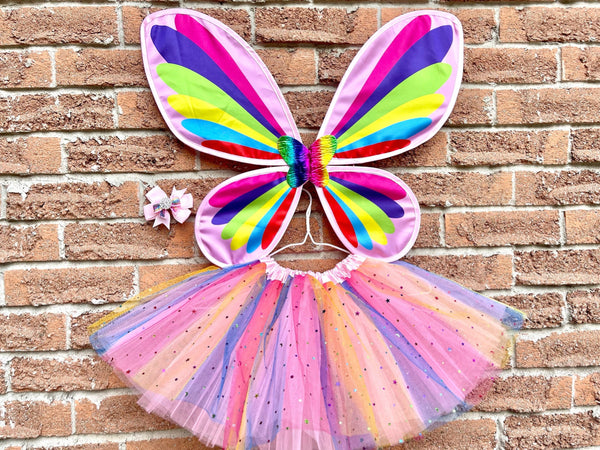 Fairy tutu rainbow tutu fairy dress fairy wings Halloween costume-3pcs set