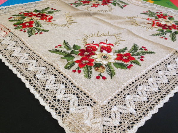 Christmas Tablecloth Hand Embroidered Christmas Table Topper Christmas Decor Linen Holiday Tablecloth Christmas gift