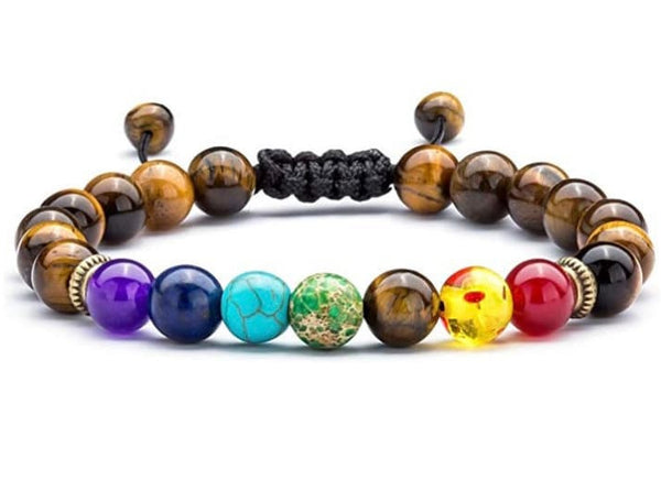 Handmade Natural Tiger Eye Stone Beads Chakra Bracelet for Men/Women adjustable length Clearance