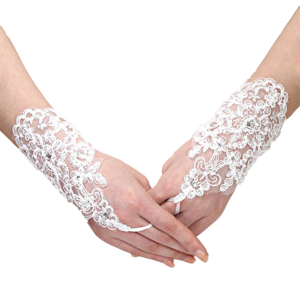 Wedding Gloves Lace Bridal Gloves Lace Rhinestone Gloves Lace Gloves Fingerless Rhinestone Bridal Gloves for Wedding Party CLEARANCE