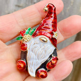 Gnome Brooch Rhinestone Christmas Gnome Brooch