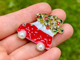 Christmas Brooch Christmas Pin Holiday Brooch Holiday Pin Christmas Truck Brooch Holiday tracking tree Pin