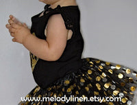 Black with gold polka dots tutu and headband
