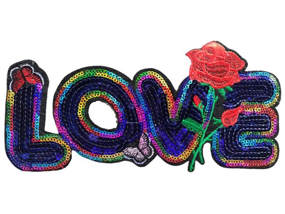 Large love iron on patch love applique love sequin patch love sequin iron  on patch rainbow love iron on patch love embroidered patch