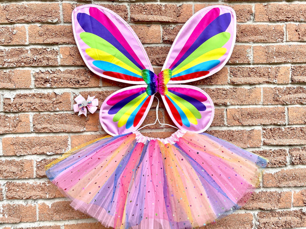 Fairy tutu rainbow tutu fairy dress fairy wings Halloween costume-3pcs MELODYLINEN Fairy tutu rainbow tutu fairy dress fairy wings Halloween costume-3pcs MELODYLINEN