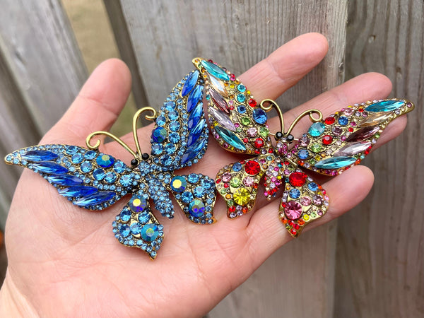 JOYWIKO Large Crystal Rhinestone Butterfly Brooch - Elegant Lapel Pin For Women's Dresses & Jackets