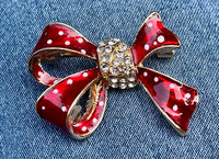 Cute bow brooch red bow brooch bow pin Christmas brooch holiday brooch holiday pin