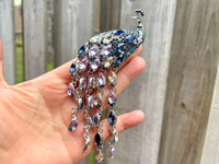 Large Peacock Brooch Peacock Pin gift for her Blue purple Peacock Brooch Moveable Tassel Tail peacock Brooch Peacock Jewelry Peacock Pendant