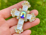 Cross Brooch Gold Tone Cross Pin Cross Jewelry Holy Cross Brooch Religious Gold Brooch Rhinestone Holy Cross Pin Church Supply
