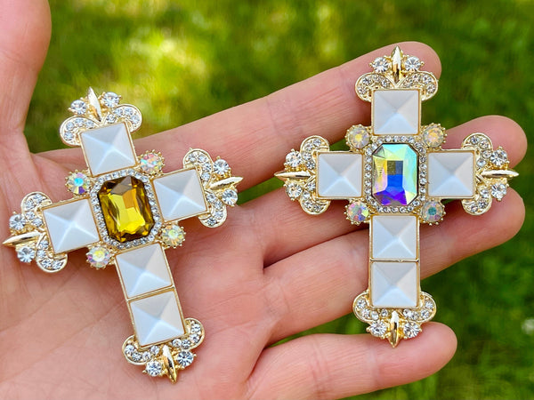 Cross Brooch Gold Tone Cross Pin Cross Jewelry Holy Cross Brooch Religious Gold Brooch Rhinestone Holy Cross Pin Church Supply