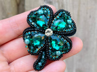 Hand beaded Four leaf clover brooch St. Patrick's Day rhinestone brooch lucky clover brooch Shamrock pin mother's day gift gift for her