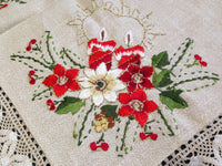 Christmas Tablecloth Hand Embroidered Christmas Table Topper Christmas Decor Linen Holiday Tablecloth Christmas gift