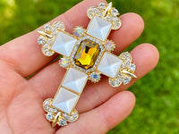 Cross Brooch Gold Tone Cross Pin Cross Jewelry Holy Cross Brooch Religious Gold Brooch Rhinestone Holy Cross Pin Church Supply