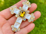 Cross Brooch Gold Tone Cross Pin Cross Jewelry Holy Cross Brooch Religious Gold Brooch Rhinestone Holy Cross Pin Church Supply